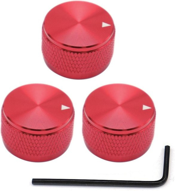 Bassaudio Aluminium Potentiometer Knöpfe für Gitarren in Rot mit Anzeige und Stellschraube, 6mm Metall - Bild 1