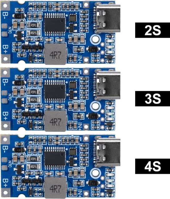 diymore Multi-Cell Step-Up Buck Schnelllade-Lademodul mit USB-C für 18650 Lithium-Batterien (2S 3S 4S), Blau - Bild 1