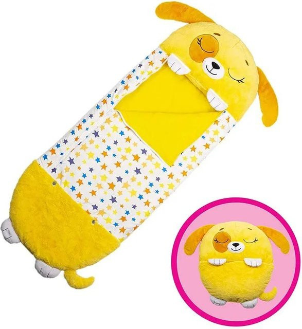 LAOHU Kinder Schlafsack mit Kissen aus weichem Plüsch im Cartoon-Tierdesign, Gelb, B: 135 cm, T: 52 cm - Bild 1