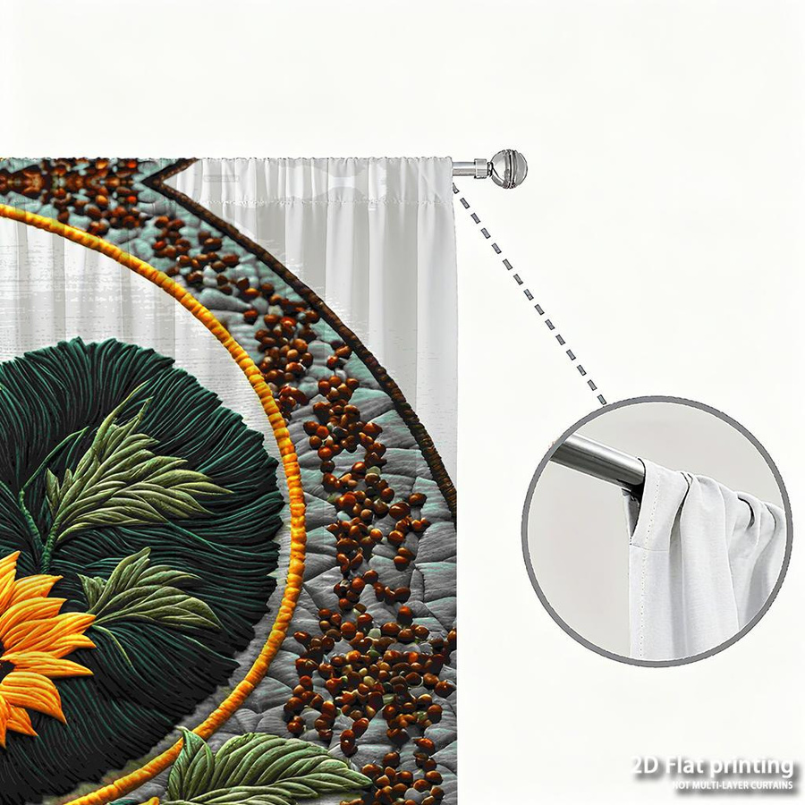 Set aus 2 Vorhangrundungen mit Sonnenblumen-Stickerei in Gelb und Grün, Digitaldruck aus Polyester mit Stangentasche, Breite: 100 cm, Höhe: 130 cm - Bild 1