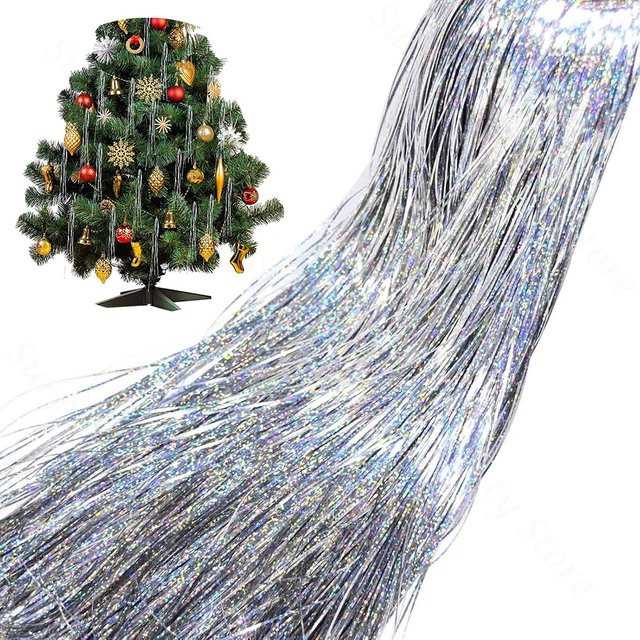 Glänzendes silbernes Weihnachts-Lametta in Eiszapfen-Optik mit 3000 Strängen für deinen Weihnachtsbaumschmuck und deine Urlaubsdekoration - Bild 1