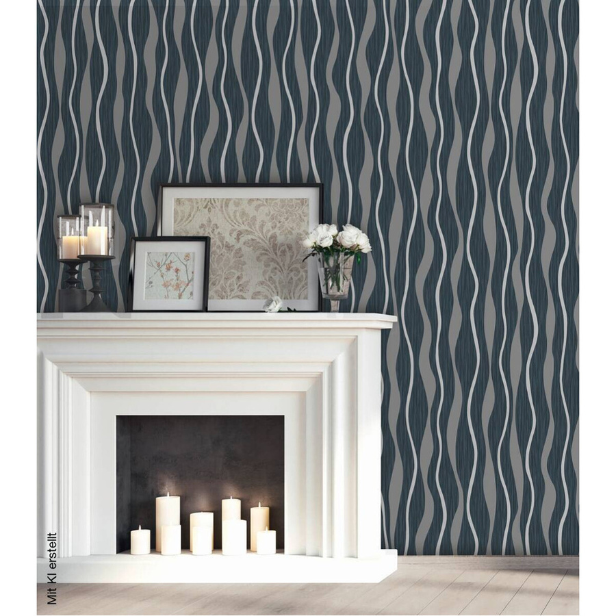 UGEPA Vinyltapete Wellen in Schwarz und Silber, glitzerndes Design, Breite: 53 cm, Länge: 1005 cm - Bild 2