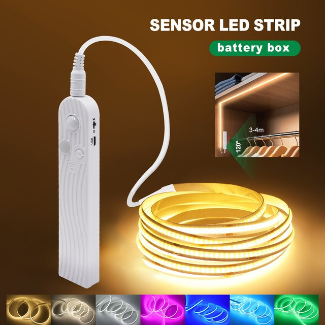 HEGEHE COB LED-Streifen 5V mit Bewegungssensor, batteriebetrieben, Warmweiß, Multicolor - Bild 1