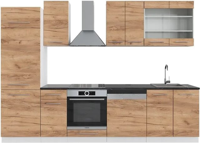 Vicco Fame-Line Küchenzeile Goldkraft Eiche Weiß Anthrazit, B: 300 cm, H: 82 cm, T: 60 cm - Bild 1