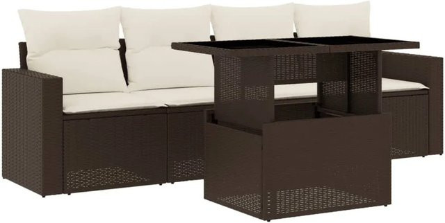 vidaXL 5-tlg Garten-Sofagarnitur aus Poly Rattan mit Kissen in Braun - Bild 1