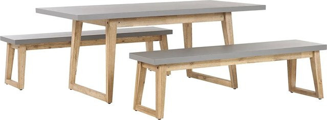 Beliani Gartentisch Set ORIA in Grau und hellem Holzfarbton, B/T/H: 160 x 90 x 75 cm - Bild 1