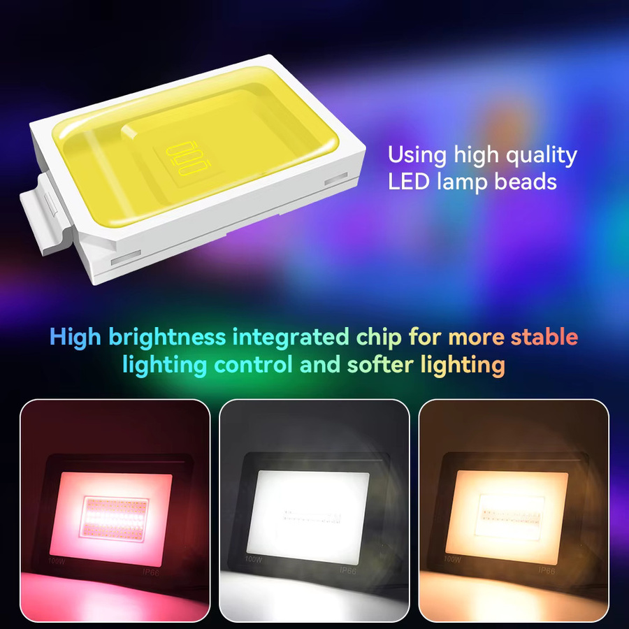 Arbrac 100W Tuya RGB LED Flutlicht Smart App Steuerung, dimmbarer wasserdichter Außen-Scheinwerker in Schwarz für Garten, Bühne und Party - Bild 3
