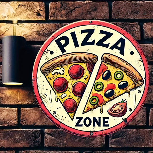 Potdemiel Italienisches Kranzschild mit Pizzasthema in Retro-Optik aus Aluminium, Durchmesser: 20,3 cm, Mehrfarbig - Bild 1