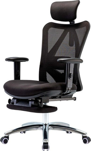 Proregal Ergonomischer Bürostuhl in Schwarz mit verstellbarer Lordosenstütze und Fußstütze, H: 129 cm, B: 66 cm, T: 69 cm, Sitzhöhe: 42 cm - Bild 1