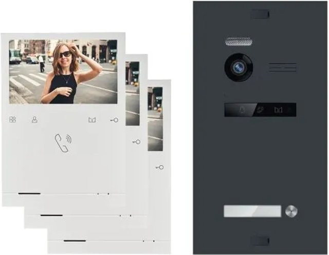 Balter Evo Quick Video Türsprechanlage für 1 Familienhaus mit 3x 4,3 Zoll Monitoren in Anthrazitgrau und Weiß, 2-Draht Bus System - Bild 1