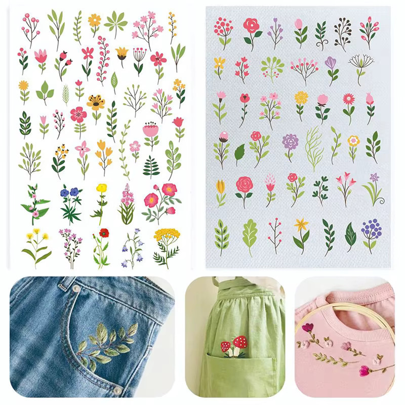 WHPHous Wasserlöslicher Stickerei-Stabilisator mit buntem Blumen- und Sonnenblumenmuster in Multicolour für Handnäh-Übungen - Bild 1