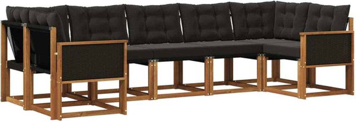 vidaXL Outdoor-Sofagarnitur aus Akazie und Polyrattan mit 7-teiligem Set und Kissen in Natur und Schwarz - Bild 1