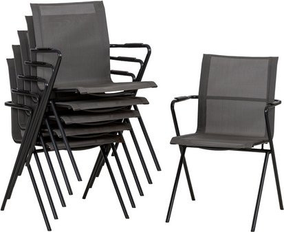 Acamp 6er Set Stapelsessel Alpha Tex aus Stahlrohr und Textilene in Anthrazit-Schwarz, B/T/H: 55 x 57 x 83 cm - Bild 2