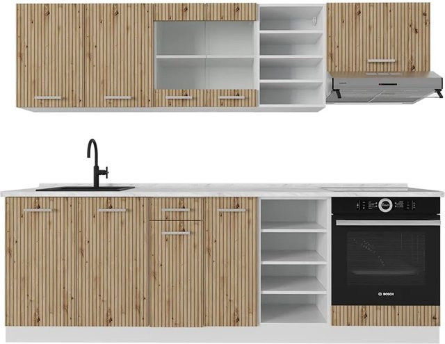 Vicco R-Line Küchenzeile Artisan Eiche und Weiß mit Marmor-Optik, Breite: 240 cm - Bild 1