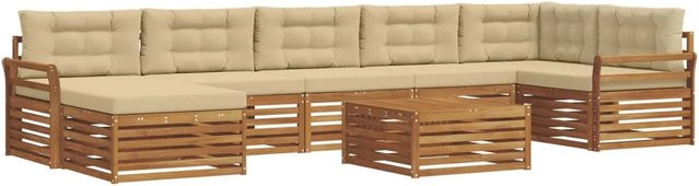 vidaXL Sofagarnitur 8-teilig aus Massivholz Akazie in Natur und Beige mit Armlehnen und Kissen - Bild 1