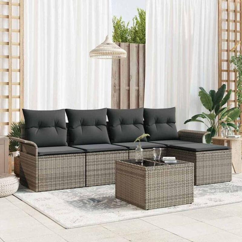 vidaxl Garten-Sofa-Set aus Poly-Rattan mit 6 Teilen und integriertem Stauraum in Grau - Bild 1
