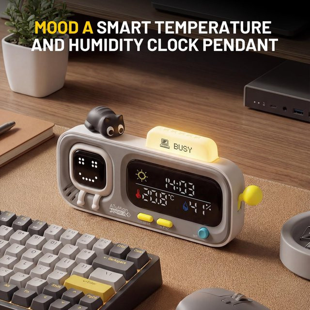ATuMan Mooda A Thermometer-Hygrometer-Uhr in Weiß mit hochpräzisem Pixel-Display für Temperatur und Feuchtigkeit - Bild 1