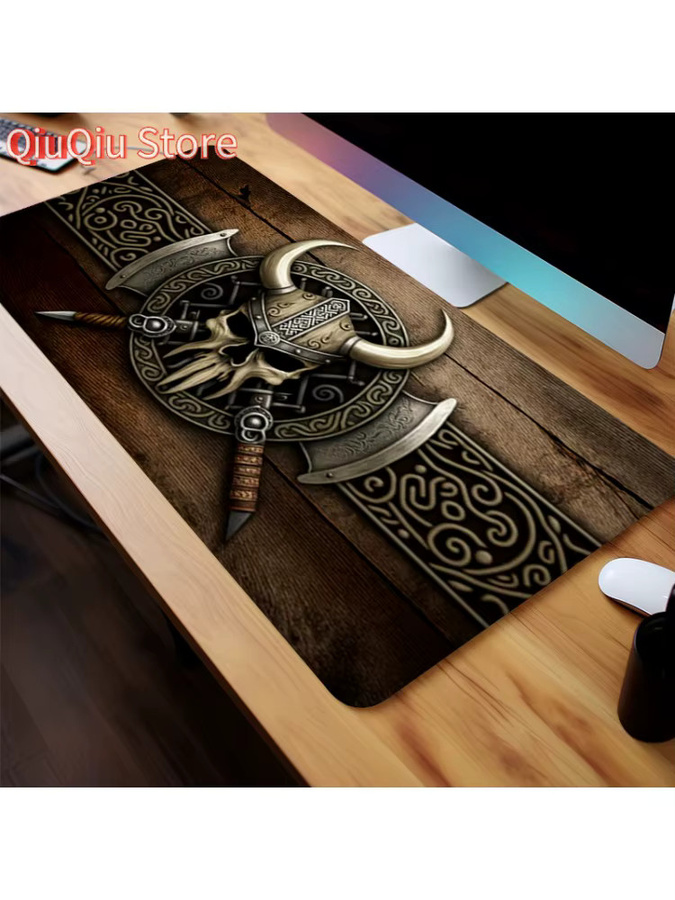 Potdemiel Viking Norse Skull XXL Gaming-Mauspad mit genähten Kanten und rutschfester Unterseite - Bild 6