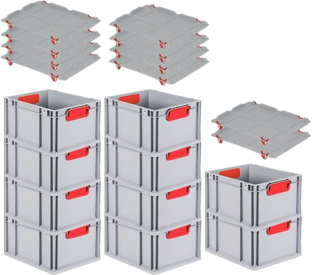 PROREGAL Spar Set 10x Eurobox Nextgen Color mit Auflagedeckel und Schiebeschnappverschlüssen in Rot, H x B x T: 22 x 30 x 40 cm - Bild 1
