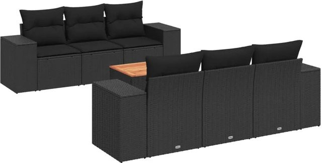 vidaXL 7-tlg Garten-Sofagarnitur aus Polyrattan in Schwarz mit Kissen und Tisch Modell 34 - Bild 1