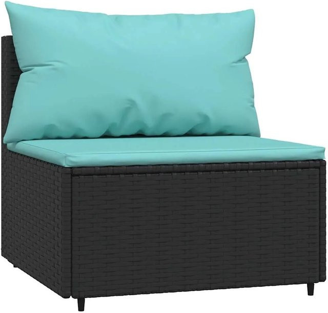 vidaXL Garten-Mittelsofa aus Poly-Rattan mit Kissen in Schwarz - Bild 1