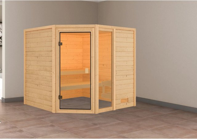 Karibu Massivholzsauna Tabea aus nordischer Fichte in Natur Braun B/T/H: 196 x 196 x 187 cm - Bild 1