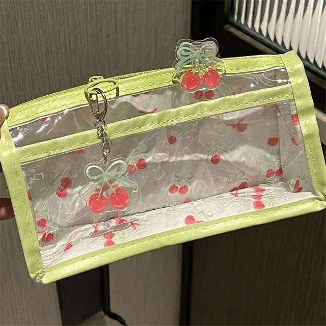 Nice Transparentes Federmäppchen mit Kirschen Design, weißes Etui aus Kunststoff mit Reißverschluss für Schreibwaren und Make-up - Bild 1