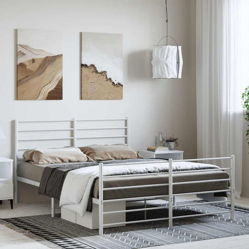 Vidaxl Metall-Bettgestell mit Kopfteil und Fußteil in Weiß, B/T/H: 150 x 200 cm - Bild 1