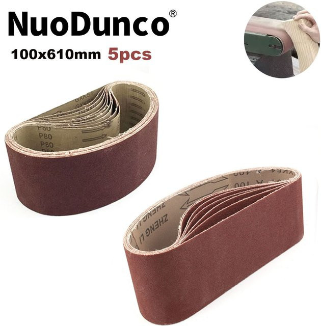 NuoDunco Schleifbänder Set für Metall und Edelstahl, Körnung 60–320, Farbe Braun, B: 61 cm, H: 10 cm - Bild 1