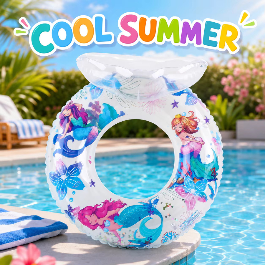 Luxuriöser Meerjungfrau-Schwimmring aus transparentem Glitzer-PVC mit Kopfstütze für Pool und Strand - Bild 2