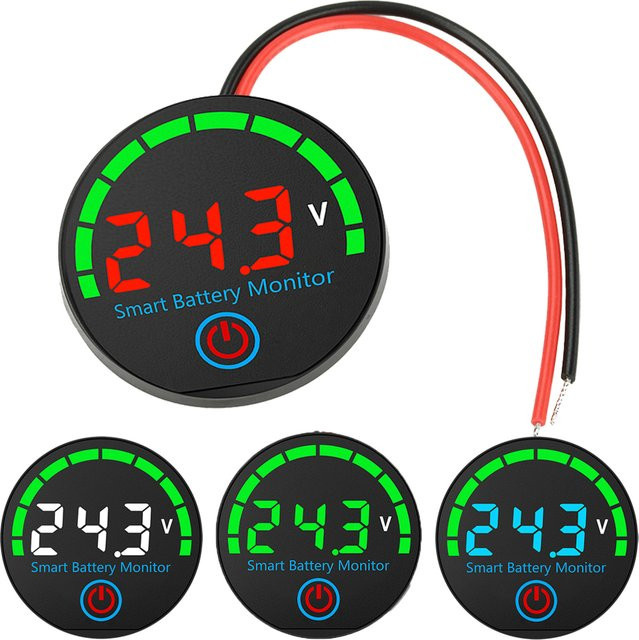 diymore Kreisförmige LED-Anzeige für DC 7–55 V als Spannungs- und Lademonitor für Säure- und Lithium-Batterien in Rot und Schwarz - Bild 1