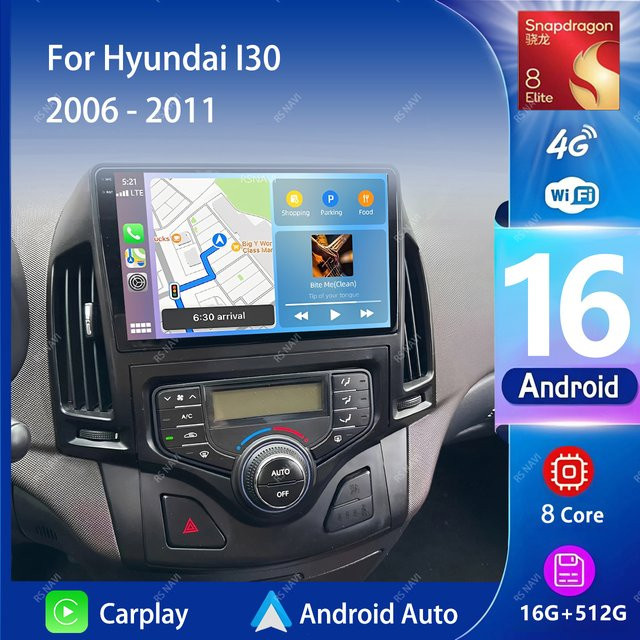 RSNAVI Android 16 Autoradio mit 2K Bildschirm für Hyundai I30 2006-2011, Multimedia-Player mit WIFI und 4G, Schwarz - Bild 1