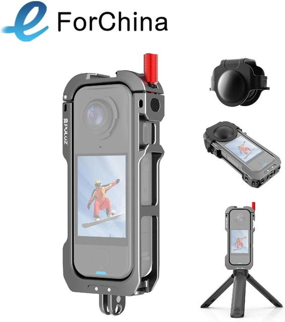 PULUZ Metall-Schutzkäfig Erweiterungsrahmen mit Cold-Shoe-Basen und Objektivabdeckung für Insta360 X4 Air - Bild 1