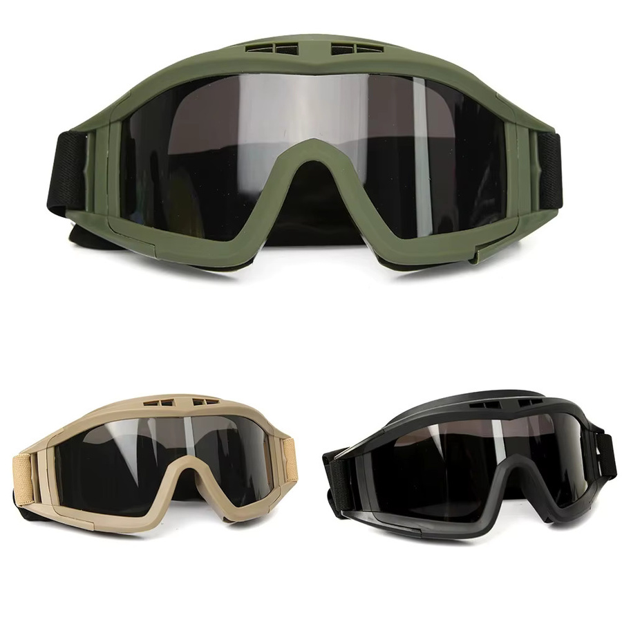 Taktische Outdoor Airsoft Schutzbrille mit 3 Linsen in Schwarz, wind- und staubbeständig für Schießen, Motocross und Bergsteigen - Bild 3