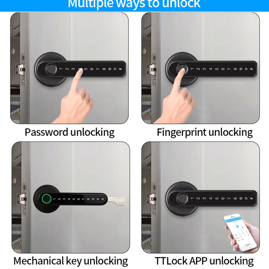 TTLock intelligentes biometrisches Fingerabdruck-Türschloss mit Bluetooth-Unterstützung, Tuya-App, schlüssellosem Zugang und elektronischem Passwortgriff in Schwarz von Asia-Teco - Bild 4