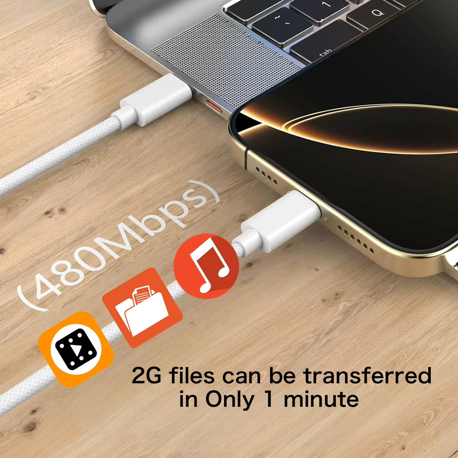 Tonsiny USB-C auf USB-C Schnellladekabel 60W in Weiß für iPhone, iPad, Samsung und andere Geräte - Bild 3