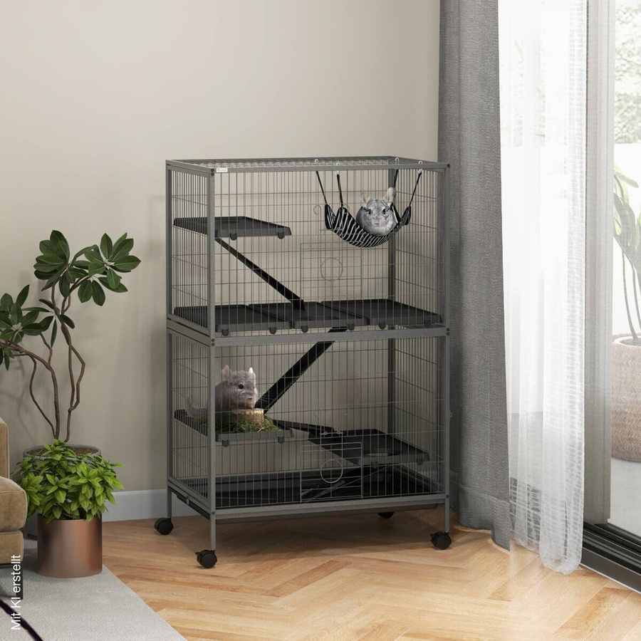 PawHut Kleintierkäfig aus Stahl in Grau, B/H/L: 52 x 128 x 80 cm - Bild 3
