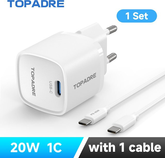 TOPADRE 20W Schnellladegerät mit USB Typ C und QC 3.0 PD für iPhone, Xiaomi und Samsung in Weiß - Bild 1