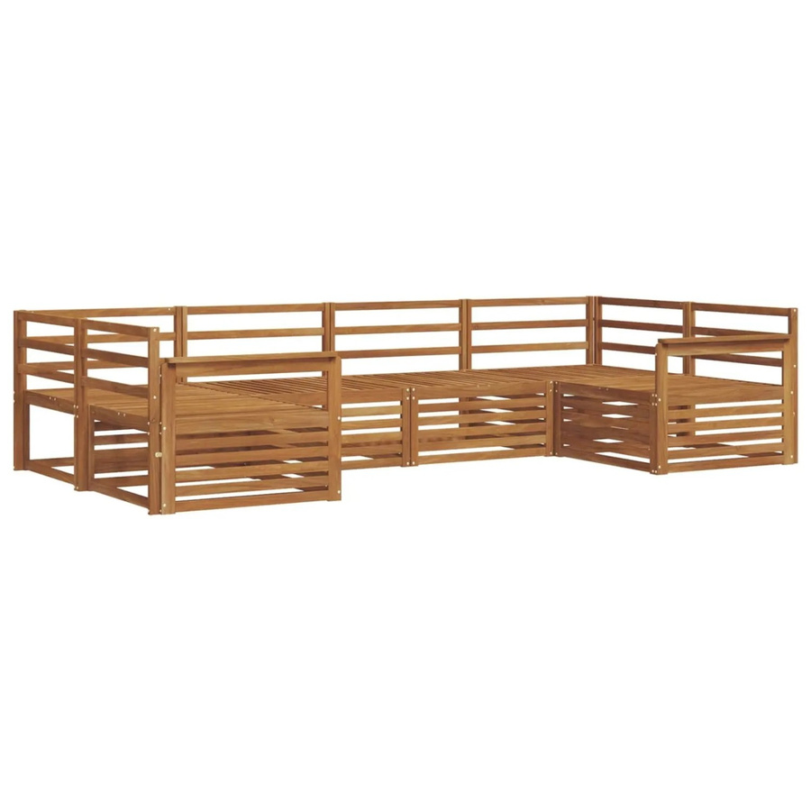 vidaXL Sofagarnitur aus Akazie Massivholz in Natur Braun, 6-teiliges U-Shape Sofa mit modernem Latten-Design - Bild 2