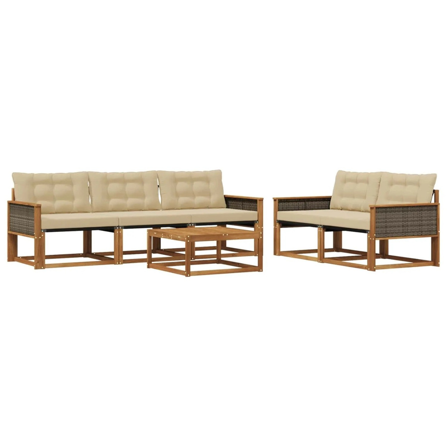 vidaXL Outdoor-Sofagarnitur aus Akazienholz mit Textilene und Kissen in Natur und Beige - Bild 2