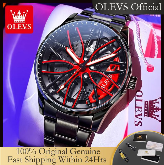 OLEVS Armbanduhr, Quarz, Edelstahl, Schwarz, Herren - Bild 1