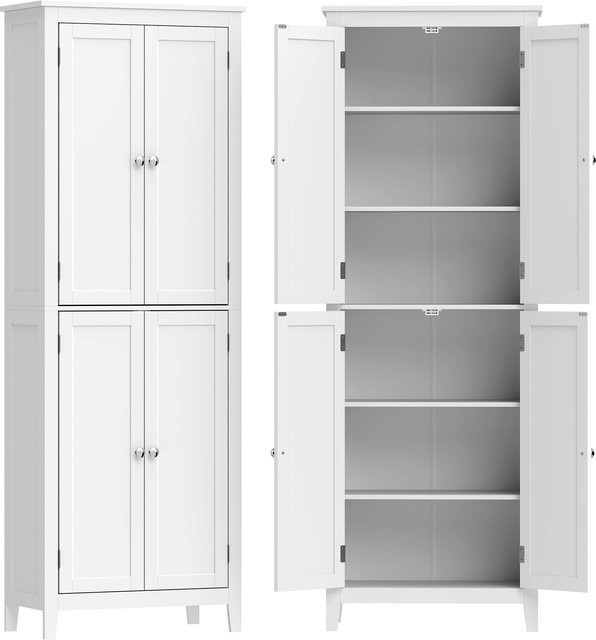 HOMCOM Badezimmerschrank als schmaler Hochschrank mit verstellbaren Einlegeböden und Türen, Weiß, B/T/H: 60 x 30 x 170 cm - Bild 1