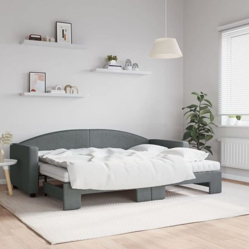 Ausziehbares Funktionsbett mit Matratze von vidaxl in Anthrazit Grau aus Stoff und Metall B/T/H: 200 x 80 x 223 cm - Bild 1
