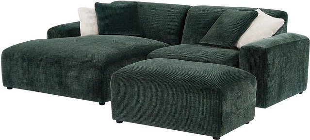 Vente-unique Sofa Tirono L-Form in Tannengrün mit passendem Ottoman und Dekokissen, Breite: 254 cm, Tiefe: 99 cm - Bild 1