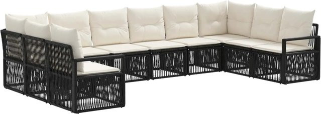 vidaXL Gartensofa-Set 10-teilig in Schwarz aus Poly-Rattan mit Polstern und Metallgestell für Garten und Terrasse - Bild 1