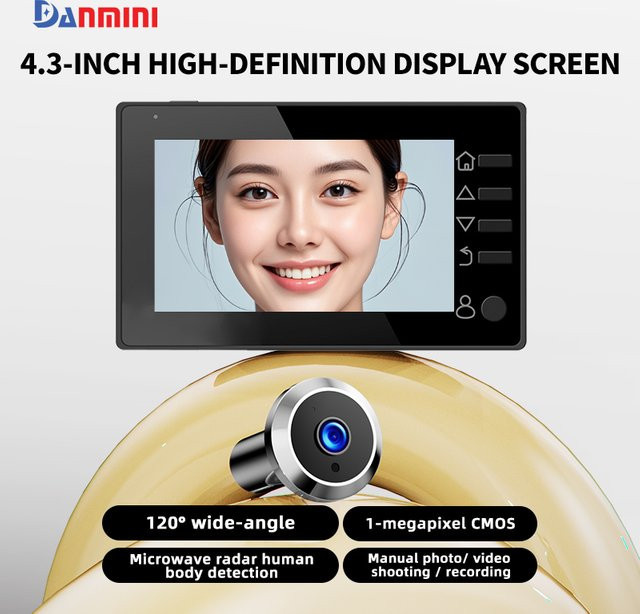 Danmini Visuelle Türklingel mit 4,3 Zoll LCD-HD-Display, digitaler Türspion mit 1 Megapixel Kamera und 120 Grad Sichtfeld in Schwarz oder Silber - Bild 1
