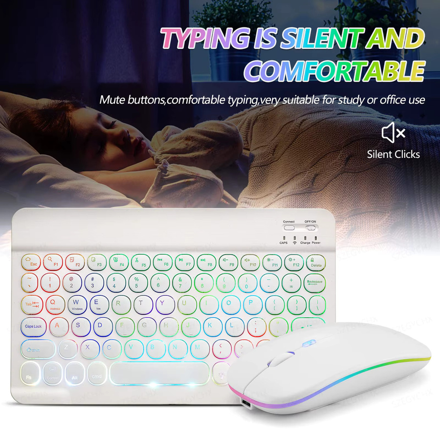 SZEGYCHX Bluetooth Wireless Magic Tastatur und Maus Set für iPad und Tablets in Weiß - Bild 4