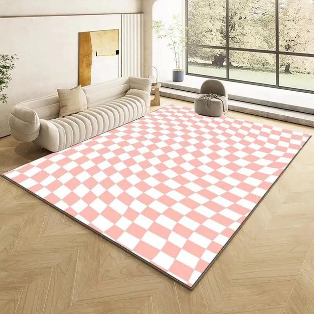 Wucifang Jewelry Moderner Retro-Schachbrett-Teppich in Pink, rutschfester und waschbarer Plüschteppich für Wohnzimmer und Schlafzimmer, B/T: 80 x 160 cm - Bild 1