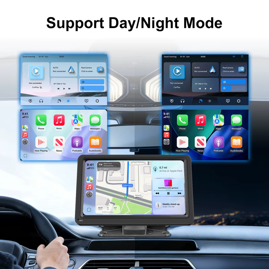 Ezonetronics 7-Zoll Tragbarer CarPlay Bildschirm mit kabellosem CarPlay, Android Auto und Mirror Link in Schwarz - Bild 4