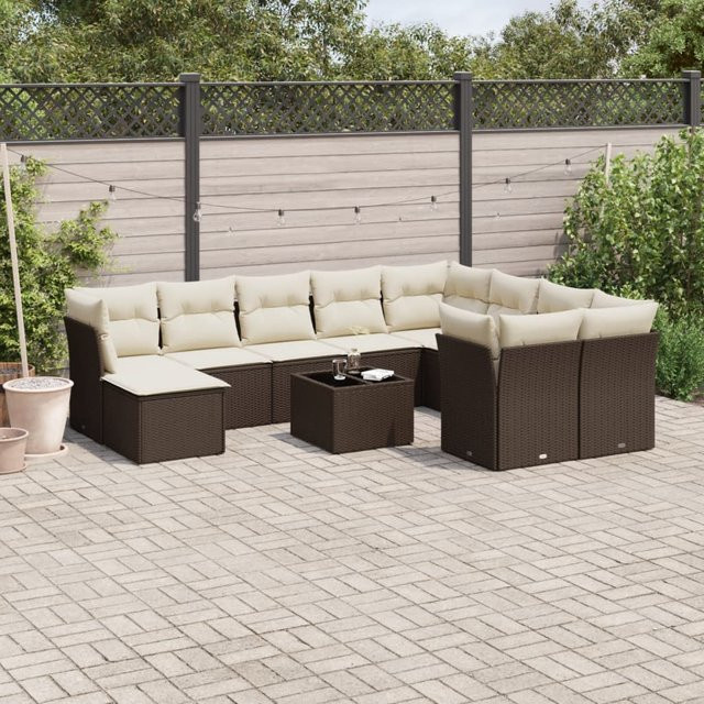 vidaXL 11-tlg. Garten-Sofagarnitur in L-Form aus braunem Polyrattan mit UV-beständigen Kissen - Bild 3